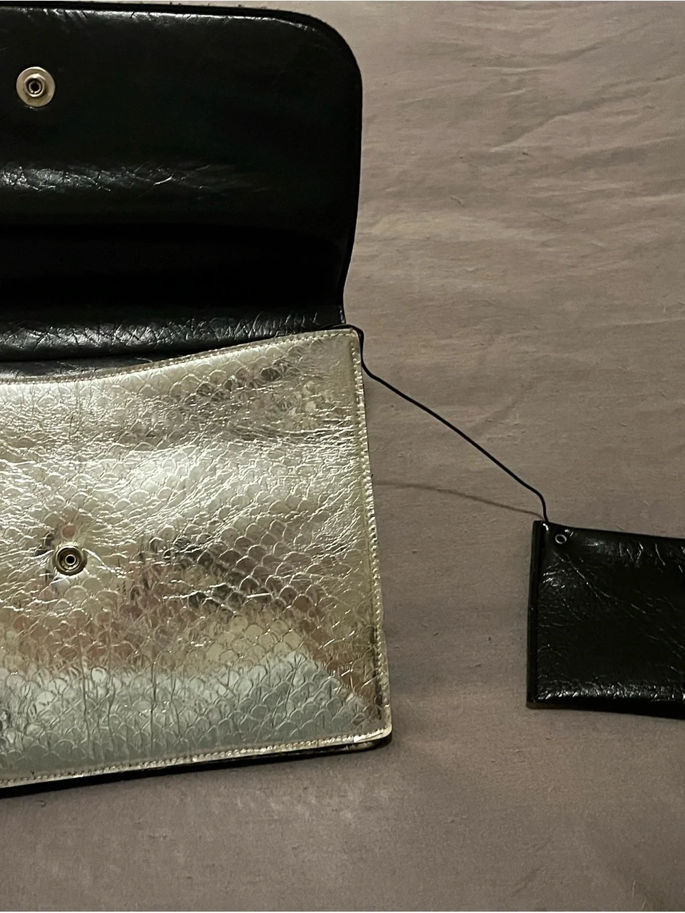 Raza Vintage Silver Black Clutch Bag with Attached Coin Purse